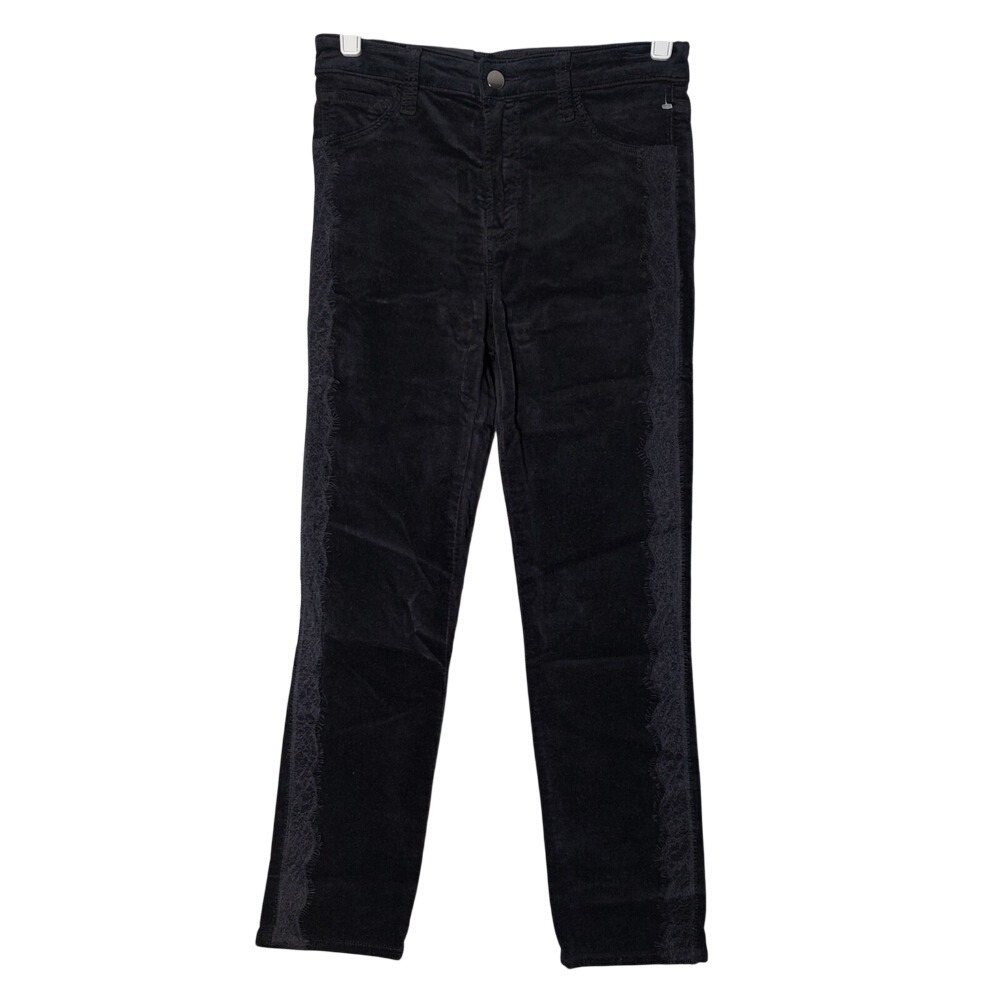 J Brand Pants 25 Velvet High Rise Skinny Cigarette Fringe Lace Stretch Retro Mod